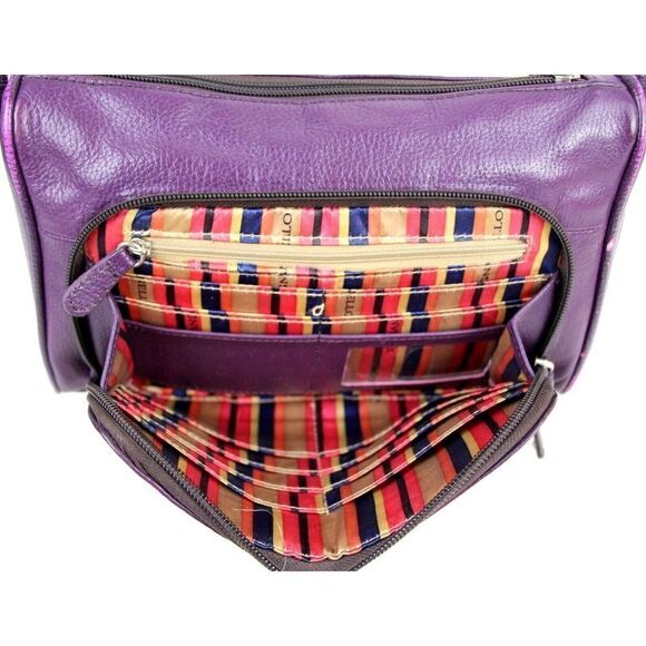 Tignanello PURPLE GENUINE LEATHER FLAP CROSSBODY ORGANIZER SHOULDER BAG HANDBAG - Picture 6 of 16